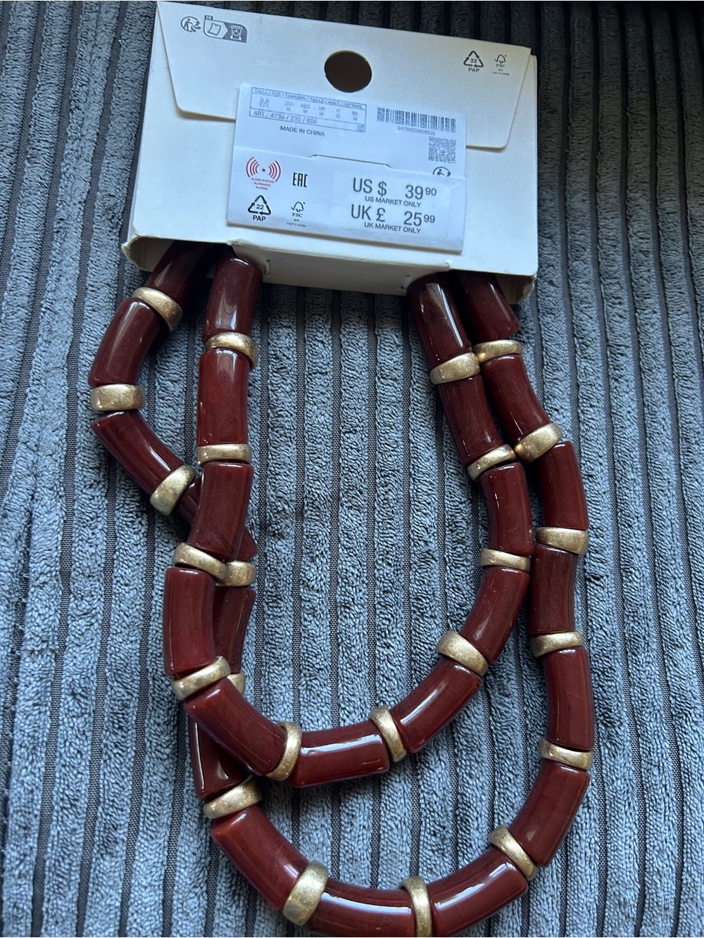 Zara Brown and Gold Chunky Tube Bead Necklace